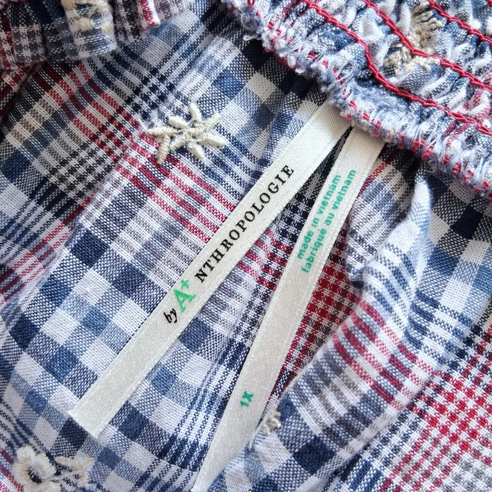 Anthropologie Plus Floral Embroidery Plaid Mini Dress - Picture 9 of 16